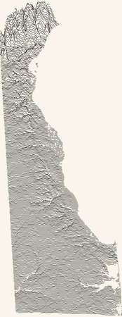 Light topographic map of the Federal State of Delaware, USA with black contour lines on beige backgroundのイラスト素材