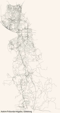 Black simple detailed street roads map on vintage beige background of the quarter Askim-FrÃ¶lunda-HÃ¶gsbo borough of Gothenburg, Swedeのイラスト素材