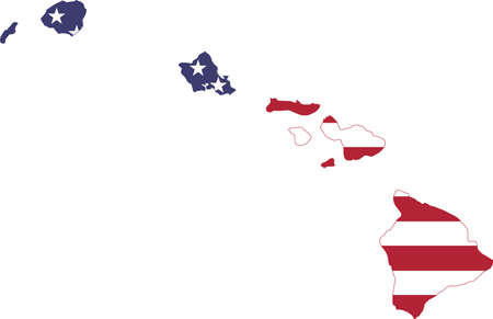 Simple flat US flag map of the Federal State of Hawaii, USAのイラスト素材