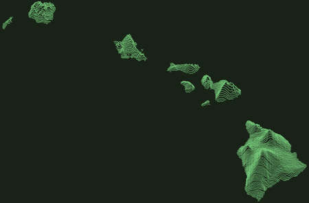 Topographic military radar tactical map of the Federal State of Hawaii, USA with emerald green contour lines on dark green backgroundのイラスト素材