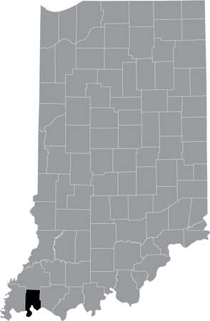 Black highlighted location map of the Hoosier Vanderburgh County inside gray map of the Federal State of Indiana, USAのイラスト素材