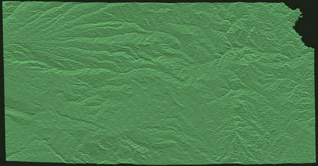 Topographic military radar tactical map of the Federal State of Kansas, USA with emerald green contour lines on dark green backgroundのイラスト素材