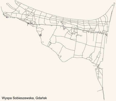 Black simple detailed street roads map on vintage beige background of the quarter Wyspa Sobieszewska district of  Gdansk, Polandのイラスト素材