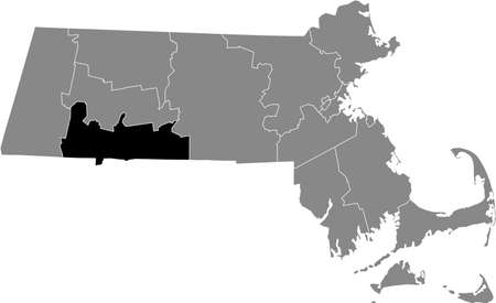 Black highlighted location map of the Hampden County inside gray map of the Federal State of Massachusetts, USAのイラスト素材