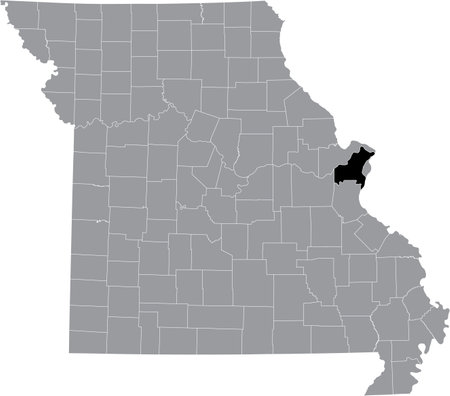 Black highlighted location map of the Saint Louis County inside gray map of the Federal State of Missouri, USAのイラスト素材