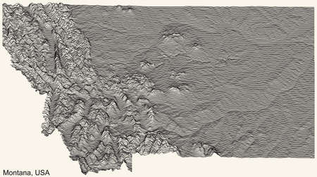 Topographic positive relief map of the Federal State of Montana, USA with black contour lines on beige backgroundのイラスト素材