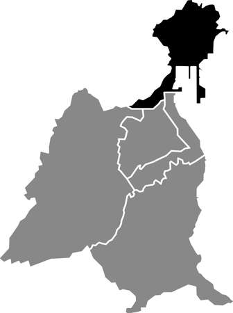 Black location map of the Isleta-Puerto-Guanarteme district inside gray urban districts map of the Spanish regional capital city of Las Palmas, Spainのイラスト素材