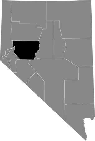 Black highlighted location map of the Churchill County inside gray map of the Federal State of Nevada, USAのイラスト素材