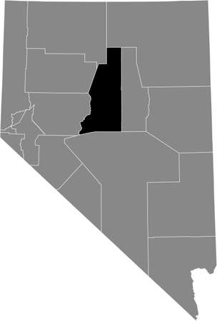Black highlighted location map of the Lander County inside gray map of the Federal State of Nevada, USAのイラスト素材