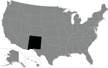 Black highlighted location map of the US Federal State of New Mexico inside gray map of the United States of Americaのイラスト素材