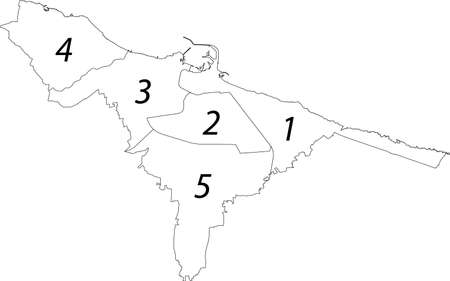 Simple white vector administrative map with black borders and name tags in Arabic numerals of urban city municipalities of Bari, Italyのイラスト素材