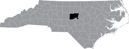 Black highlighted location map of the Chatham County inside gray administrative map of the Federal State of North Carolina, USAのイラスト素材