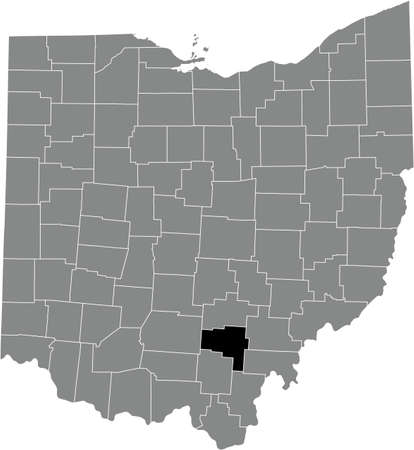 Black highlighted location map of the Vinton County inside gray administrative map of the Federal State of Ohio, USAのイラスト素材