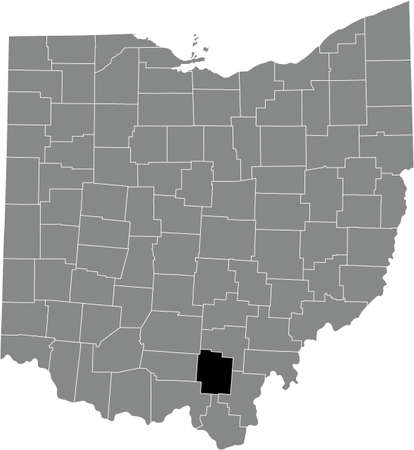 Black highlighted location map of the Jackson County inside gray administrative map of the Federal State of Ohio, USAのイラスト素材