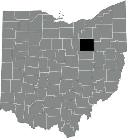 Black highlighted location map of the Wayne County inside gray administrative map of the Federal State of Ohio, USAのイラスト素材