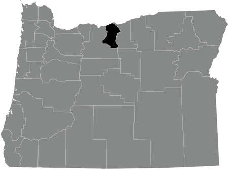 Black highlighted location map of the Sherman County inside gray administrative map of the Federal State of Oregon, USAのイラスト素材