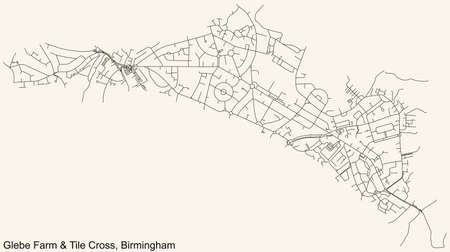 Detailed navigation urban street roads map on vintage beige background of the quarter Gib Heath neighborhood of the English regional capital city of Birmingham, United Kingdomのイラスト素材