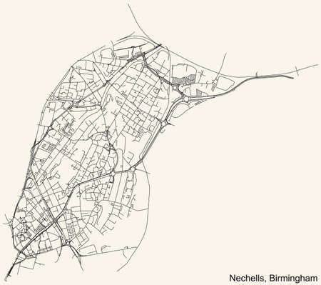 Detailed navigation urban street roads map on vintage beige background of the quarter Nechells neighborhood of the English regional capital city of Birmingham, United Kingdomのイラスト素材