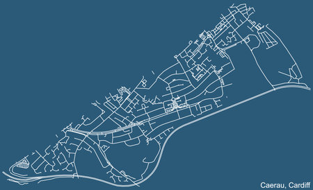 Detailed navigation urban street roads map on blue technical drawing background of the quarter Caerau electoral ward of the Welsh capital city of Cardiff, United Kingdomのイラスト素材