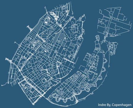 Detailed navigation urban street roads map on vintage beige background of the quarter Indre By District of the Danish capital city of Copenhagen Municipality, Denmarkのイラスト素材