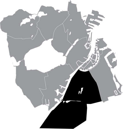 Black location map of the Amager Vest District inside gray urban districts map of the Danish capital city of Copenhagen Municipality, Denmarkのイラスト素材