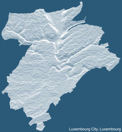 Topographic technical drawing relief map of the city of Luxembourg City, Luxembourg with white contour lines on blue backgroundのイラスト素材