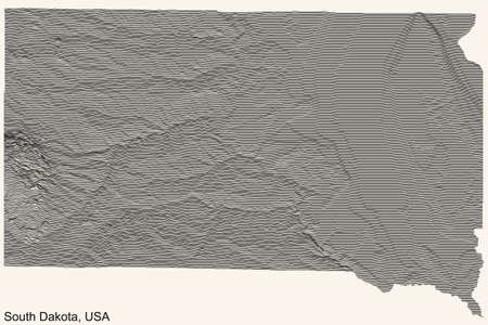 Topographic relief map of the Federal State of South Dakota, USA with black contour lines on beige backgroundのイラスト素材