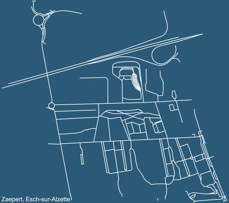 Detailed technical drawing navigation urban street roads map on blue background of the district Zaepert Quarter of the Luxembourgish regional capital city of Esch-sur-Alzette, Luxembourgのイラスト素材