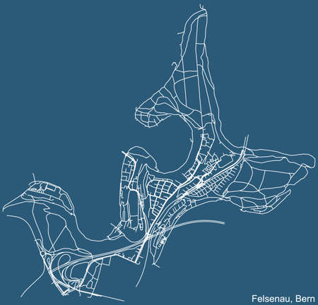Detailed technical drawing navigation urban street roads map on blue background of the district Felsenau Quarter of the Swiss capital city of Bern, Switzerlandのイラスト素材