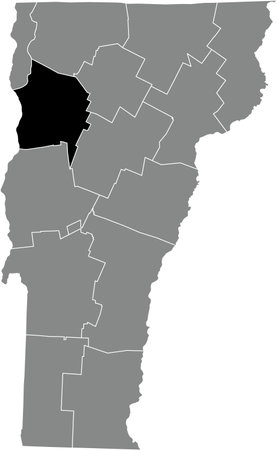 Black highlighted location map of the Chittenden County inside gray administrative map of the Federal State of Vermont, USAのイラスト素材