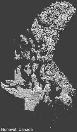 Topographic negative relief map of the Canadian territory of NUNAVUT, CANADA with white contour lines on dark gray backgroundのイラスト素材