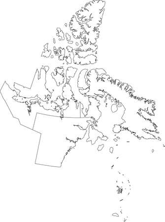 White flat blank vector administrative map of the regions of Canadian territory of NUNAVUT, CANADA with black border lines of its regionsのイラスト素材