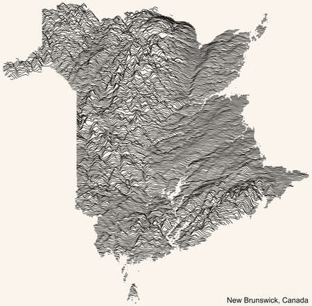 Topographic relief map of the Canadian territory of NEW BRUNSWICK, CANADA with black contour lines on beige backgroundのイラスト素材