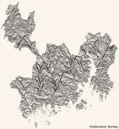 Topographic relief map of the city of KRISTIANSAND, NORWAY with black contour lines on vintage beige backgroundのイラスト素材