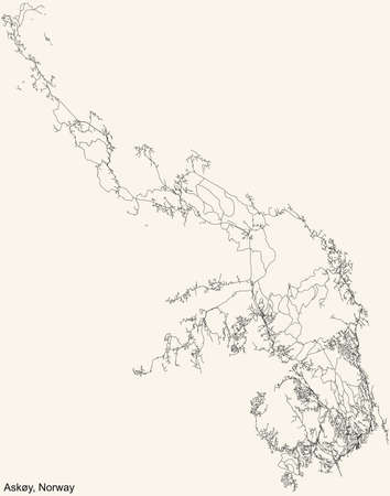 Detailed navigation black lines urban street roads map of the Norwegian regional capital city of ASKÃY, NORWAY on vintage beige backgroundのイラスト素材