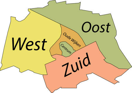 Pastel flat vector administrative map of GRONINGEN, NETHERLANDS with name tags and black border lines of its districtsのイラスト素材