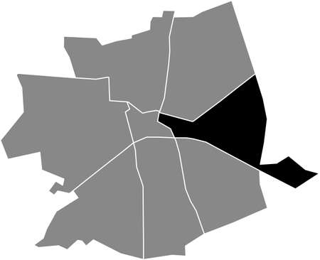 Black flat blank highlighted location map of the OOST DISTRICT inside gray administrative map of Apeldoorn, Netherlandsのイラスト素材
