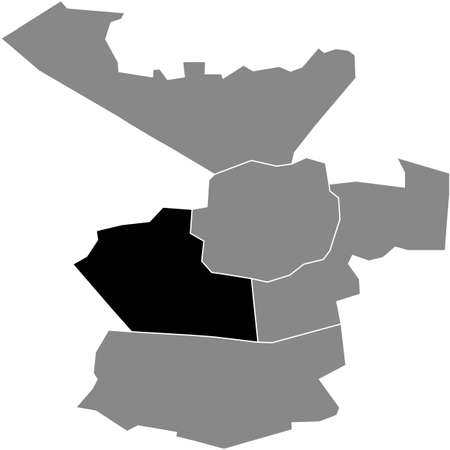 Black flat blank highlighted location map of the WEST DISTRICT inside gray administrative map of Enschede, Netherlandsのイラスト素材