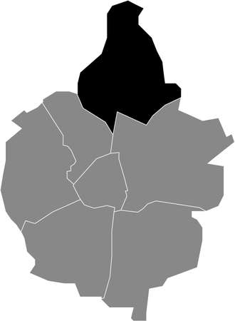 Black flat blank highlighted location map of the NOORDOOST DISTRICT inside gray administrative map of Maastricht, Netherlandsのイラスト素材