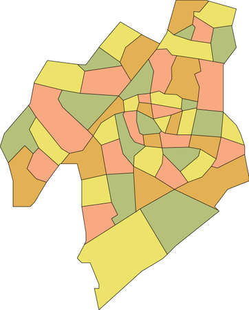 Pastel flat blank vector administrative map of LEIDEN, NETHERLANDS with black border lines of its neighborhoodsのイラスト素材