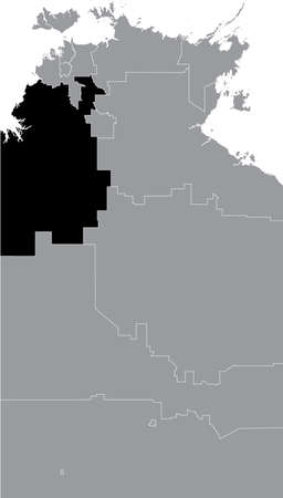 Black flat blank highlighted location map of the VICTORIA DALY REGIONAL COUNCIL AREA inside gray administrative map of local government areas of the Northern  Territory, Australiaのイラスト素材