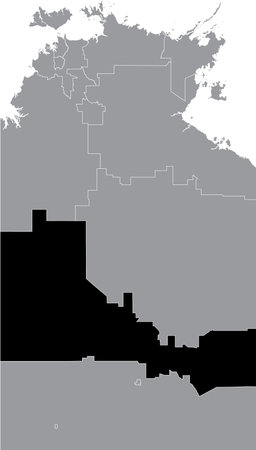 Black flat blank highlighted location map of the CENTRAL DESERT REGIONAL COUNCIL AREA inside gray administrative map of local government areas of the Northern  Territory, Australiaのイラスト素材