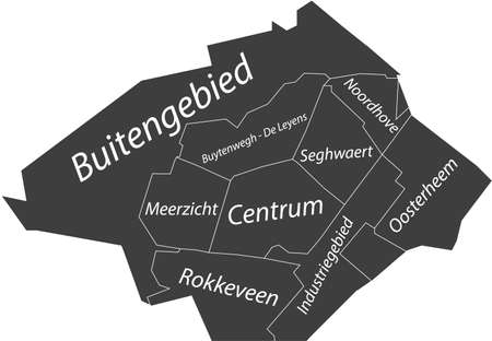 Dark gray flat vector administrative map of ZOETERMEER, NETHERLANDS with name tags and white border lines of its districtsのイラスト素材
