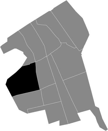 Black flat blank highlighted location map of the BUITENHOF DISTRICT inside gray administrative map of Delft, Netherlandsのイラスト素材