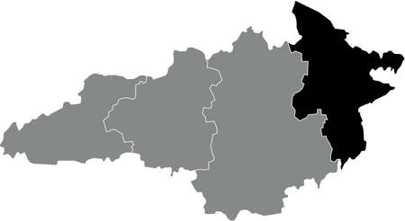 Black flat blank highlighted location map of the OLEKSANDRIIA RAION inside gray raions map of the Ukrainian administrative area of Kirovohrad Oblast, Ukraineのイラスト素材