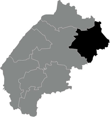 Black flat blank highlighted location map of the ZOLOCHIV RAION inside gray raions map of the Ukrainian administrative area of Lviv Oblast, Ukraineのイラスト素材