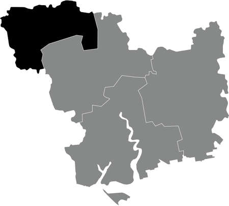 Black flat blank highlighted location map of the PERVOMAISK RAION inside gray raions map of the Ukrainian administrative area of Mykolaiv Oblast, Ukraineのイラスト素材