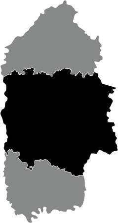 Black flat blank highlighted location map of the KHMELNYTSKYI RAION inside gray raions map of the Ukrainian administrative area of Khmelnytskyi Oblast, Ukraineのイラスト素材