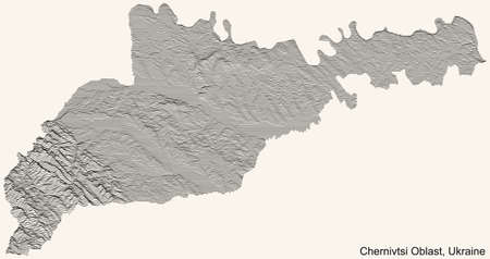 Topographic relief map of the Ukrainian administrative area  of CHERNIVTSI OBLAST, UKRAINE with black contour lines on vintage beige backgroundのイラスト素材