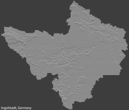 Topographic negative relief map of the city of INGOLSTADT, GERMANY with white contour lines on dark gray backgroundのイラスト素材